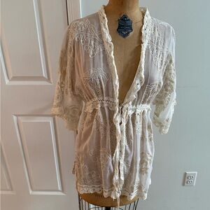 Betsey Johnson White and Cream Lace Floral Top